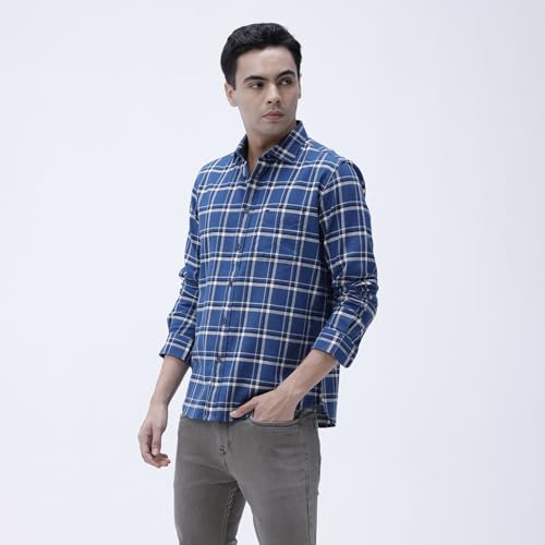Image of BASICS 100% Cotton Checked Shirt for Men | Slim Fit | Everyday Smart Casual Wear | Full Sleeve