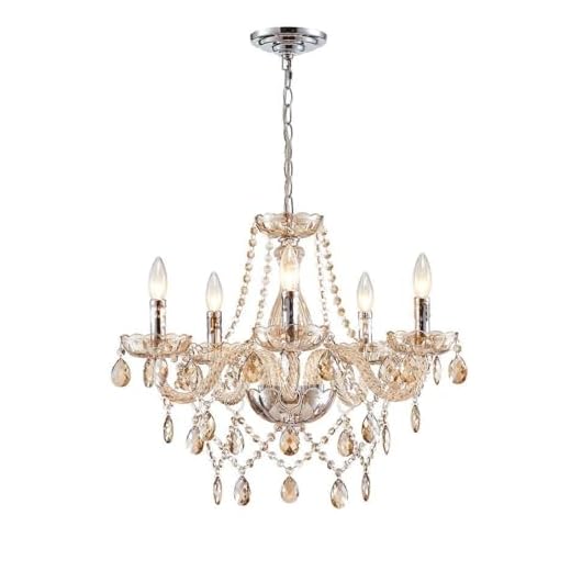 Saint Mossi 5 Light Modern K9 Crystal Chandelier for Dining Room, Pendant Ceiling Lighting Fixture for Bedroom, Living Room, Champagne Crystal