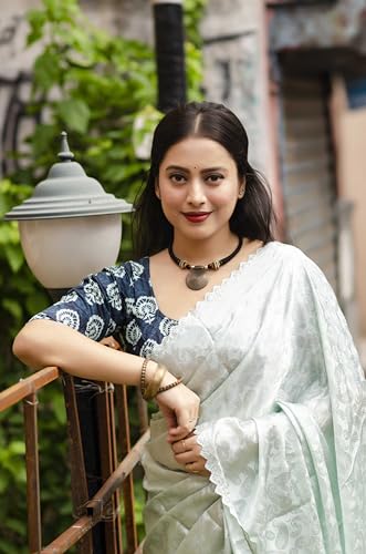 Image of Panzora Women's Soft Crepe Silk Saree With Contrast Blouse Piece.
