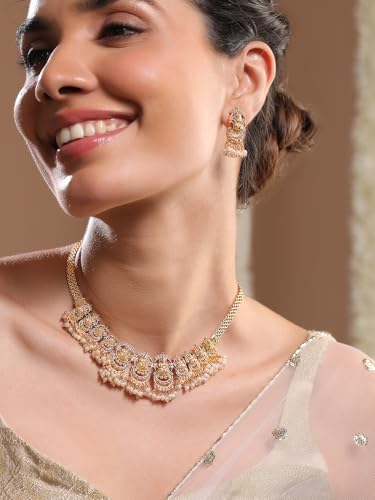Image of Rubans Gold Plated Temple Necklace Set Traditional Statement Jewellery Gift for Women & Girls