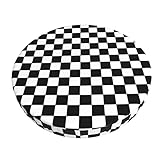 Ouqiuwa Simple Style Black and White Racing and Checkered Pattern Bar Stool Slipcover Round, Washable Chair Seat Slipcover 14 Inch