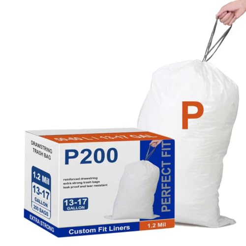 Image of Code P 200 Count 16-20 Gallon Heavy Duty 1.2 Mil THICK Trash Bags with Reinforced Drawstring Compatible with simpIehuman Code P White Garbage Can Liners 16-20 Gallon Leak Proof & Tear Resistant
