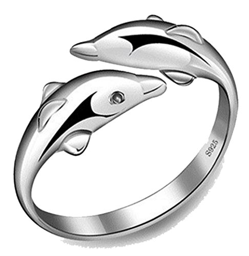 FB Silver Coating Double Dolphins Ring and Automatically Adjust Size Rings