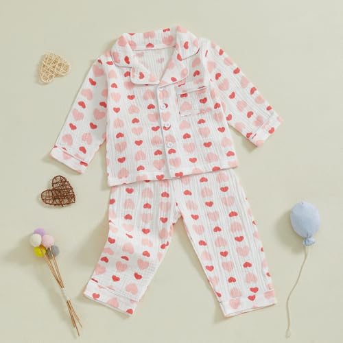 Toddler Boy Girl Valentines Pajamas Cute Heart Print Long Sleeves Shirt and Elastic Pants Loungewear Sleepwear3