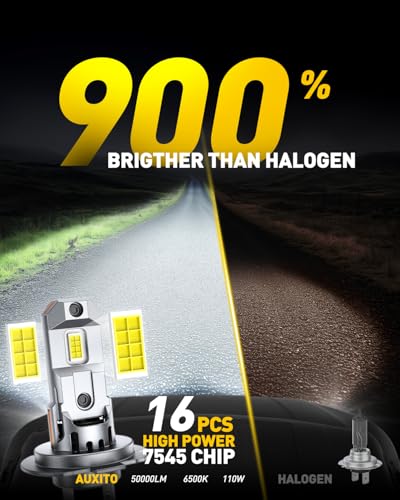 Image of AUXITO H7 Bulbs, 900% h7ll LED Super Bright, Mini Size, Plug N Play, Long Lifespan, 2PCS