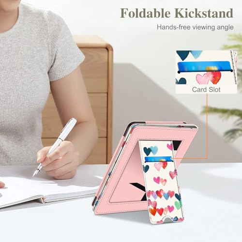 Image of Fintie Case for 7 inch /6.8 inch Kindle Paperwhite(12th /11th Generation-2024 /2021) and Kindle Colorsoft Signature Edition -Slim Foldable Stand Cover Auto Wake /Sleep for Paperwhite 2024, Raining Hearts