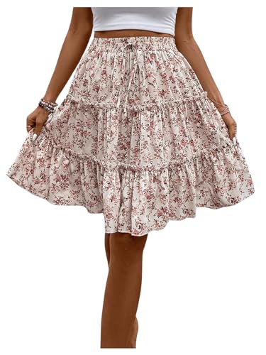 WDIRARA Women's Floral Print Ruffle Hem Elastic High Waist Tie Front Skirt4