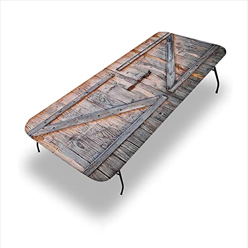 Dwadw Rustic Elastic Edge Fitted Tablecloth, Old Wooden Garage Door American Native Country Farm Style Artwork Image, 24"X 48" Table Cover, Pale Brown And Grey #TOP29