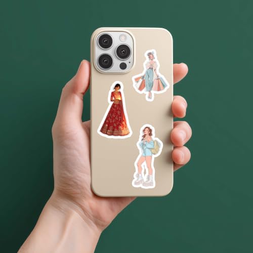 Image of Pack of 60 Aesthetic Fashion Girl Vinyl Stickers | Waterproof Self-Adhesive Decals for Laptop, Water Bottle, Mobile, Diary, Journal, Scrapbook, Luggage, Helmet & DIY Decoration