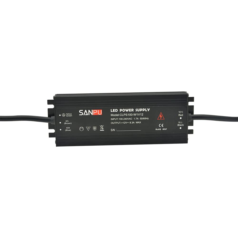 100W 12V 8A IP67 Waterproof LED Power Supply 110v-240v ac Input to 12vdc Output Tansformer LED SMPS for Outdoor and Indoor Using (SANPU CLPS100-W1V12)