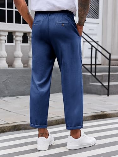 PASLTER Mens Casual Cropped Pants Drawstring Elastic Waist Lightweight Tapered Dress Pants3