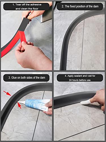 59Inch Collapsible Shower Threshold Water Dam 2" High Shower Barrier Water Stopper 2" Tall Shower Water Guard To Keep Water In Shower Dry And Wet Separation Bathroom Wheelchair Accessible Black 4.92Ft #TOP6