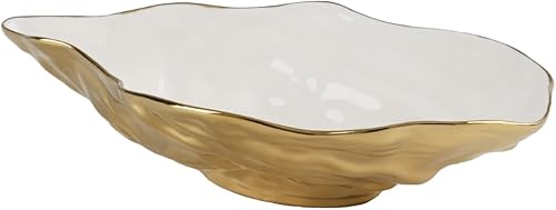 Pampa Bay Cuenco mediano de porcelana para ostras, 11.25 x 7 pulgadas, tono blancodorado, apto para horno y lavavajillas