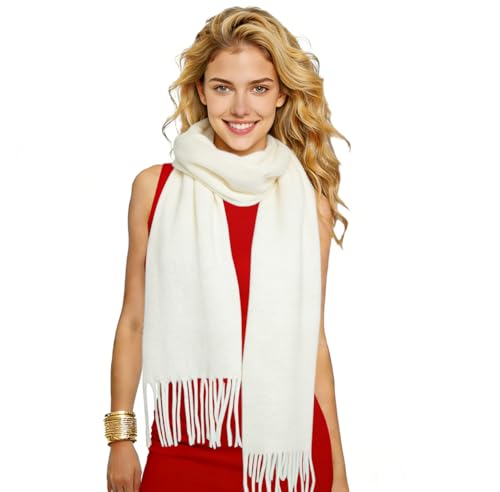 SRLLBBY Winter Soft Long Scarf Pashmina Shawls and Wraps Warm Large Scarves for Men Women Evening Dress Wedding Bridesmaids (Milky White)