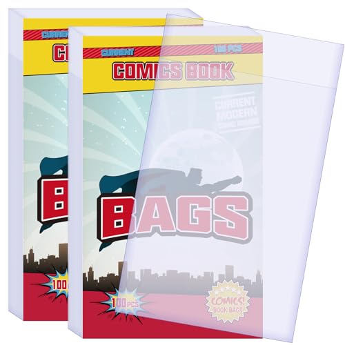 Image of KKU 200 Count Current Comic Book Bags, Clear Comic Bags 7.2 X 10.5 inch, Acid-Free Comic Book Sleeves for Comic Book Storage