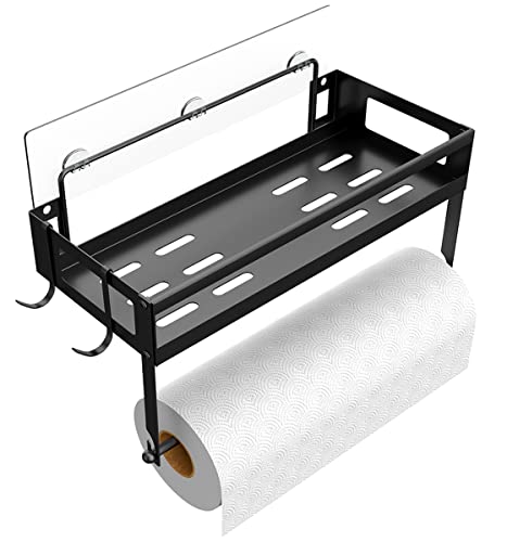 ESOW Portalampada di carta assorbente con magazzino di conservazione, portapacchi di carta assorbente montato su 2 a 1 parete per cucina, balcone e bagno, SUS304 Matte rifinitura nera
