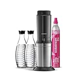 SodaStream – Gasatore d’acqua Crystal, sistema CO₂ Quick Connect, include cilindro di gas da 60 L, 2 bottiglie in vetro da 0,7 L, ecologico e riduce i rifiuti di plastica, colore nero.