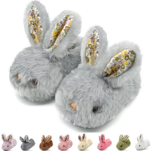 Duovodu Toddler Slippers Girls Boys Kids Bunny House Slipper Winter Cute Rabbit Slippers Warm Soft Plush Fuzzy Slippers Indoor Non-Slip Animal Cartoon Slippers
