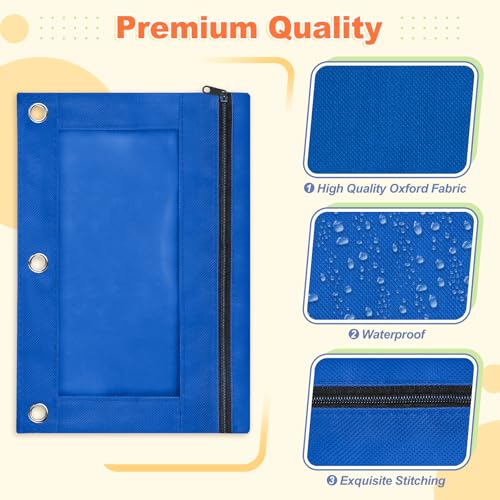 Image of Shemira Pencil Pouch for 3 Ring Binder, Binder Pencil Pouch with Smooth Zipper, Clear Window Pencil Case for Binder, Zipper Pencil Pouches, Big Capacity 3 Ring Binder Pencil Bag, Azure Blue