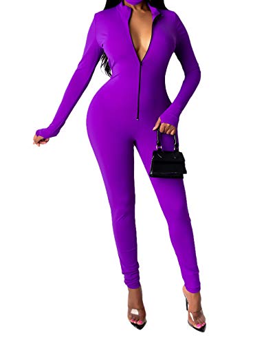 FairBeauty Women's Sexy Bodycon Jumpsuits Clubwear One Piece Long Sleeve Solid Color Rompers