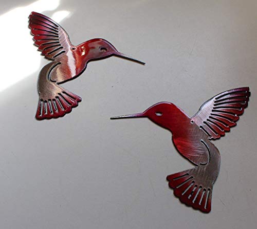 Hummingbird Ruby Pair Metal Wall Art Decor 6
