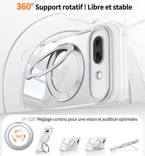 Coque Pixel 9a protection objectifs et anneau support magnétique blanc - 3
