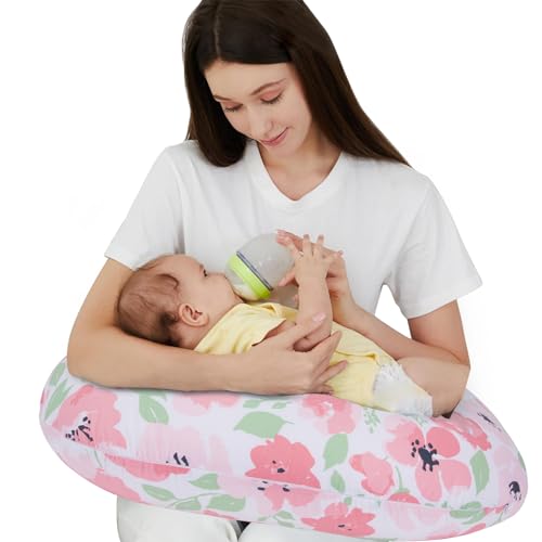 Image of Plushii Nursing Pillow for Breastfeeding, Ergonimic Support Breastfeeding Pillow for Breast Feeding and Bottle Feeding, Breathable Feeding Pillow for Mom and Baby, Pink Bloom