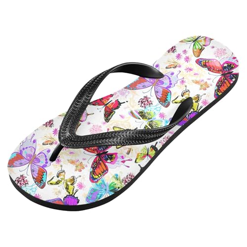 Burbuja Colorful Butterflies Flowers Flip Flops for Women Men, Soft Thong Sandals Rubber Slippers for Pool Beach Essentials2