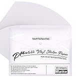 Printable Vinyl for Inkjet Printer - 55 Pack Matte White Printable Vinyl Sticker Paper Dries Quickly Vivid Colors, Holds Ink Well, Tear Resistant, Inkjet & Laser Printer by JANDJPACKAGING