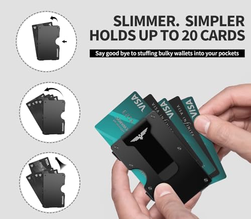 Wallets for Men - Metal Wallet with Money Clip, Slim Minimalist Compact Wallet, RFID Protected Card Holder with Cash Strap4
