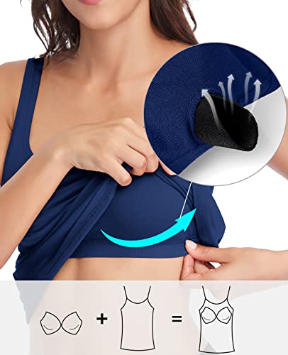 Image of V FOR CITY Tank Top for Women with Built-in Padded Bra Adjustable Wide Strap Camisole Cotton Cami Shirts