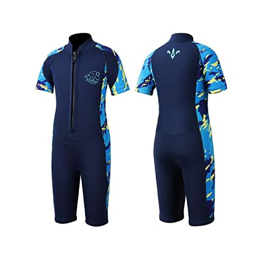 Yikayin Neoprenanzug Kinder, 2.5mm Shorty Neopren Schwimmanzug Frontreißverschluss, Warm Taucheranzug Jungen Mädchen zum Tauchen, Surfen, Schwimmen, Kajakfahren, SUP - Blau Kurz M