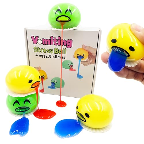 4-Pack Vomiting Puking Egg Stress Balls, Fidget Toys Slime Ball | 8-Pack Slime Squeeze Prank Sensory Toy for Teens, Adults & Kids | Family Novelty Gag Gift,Christmas Stocking Stuffers