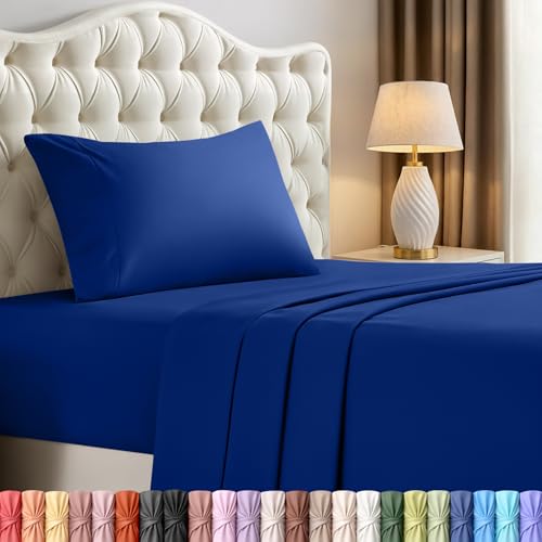 Image of Utopia Bedding Twin Sheet Set - 3 Piece Bed Sheets for Twin Size Bed, Soft and Breathable Microfiber, Includes 1 Fitted Sheet, 1 Flat Sheet and 1 Pillowcase - Oeko Tex (Royal Blue)