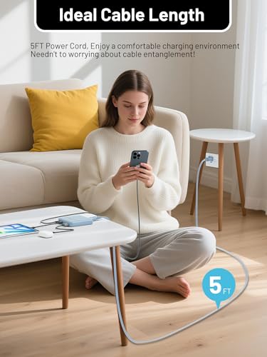 Image of USB C Charging Station 67W, 4-Port Slim USB C Charger Block for iPhone 17 /16 /15, MacBook Air /Pro with 5ft Extension Cord, 3 USBC, 1 USB-A, Fast Charging Desktop Charger for Home Office Travel, Blue
