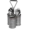MyGift Galvanized Metal Flatware Holder for Party with Handle, 3 Compartment Picnic Utensil Holder Caddy