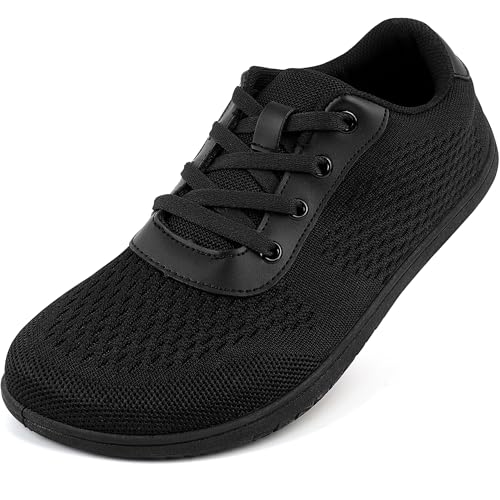 Barfußschuhe Herren Damen Barfuss Sneaker Barfussschuhe Bequem Leicht Laufschuhe Straßenlaufschuhe Fitnessschuhe Traillaufschuhe Zero Drop Barefoot Shoes,Schwarz 41 EU