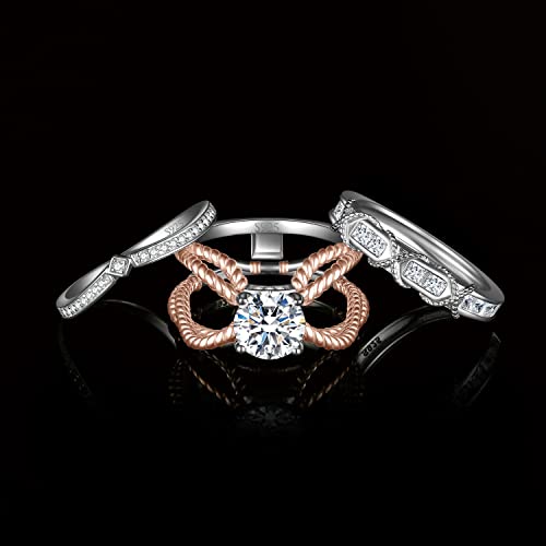 JewelryPalace 1.5-3.5ct Cubic Zirconia Engagement Rings, Art Deco 14K Gold Plated 925 Sterling Silver Promise Ring, Wedding Band Ring Bridal Sets3