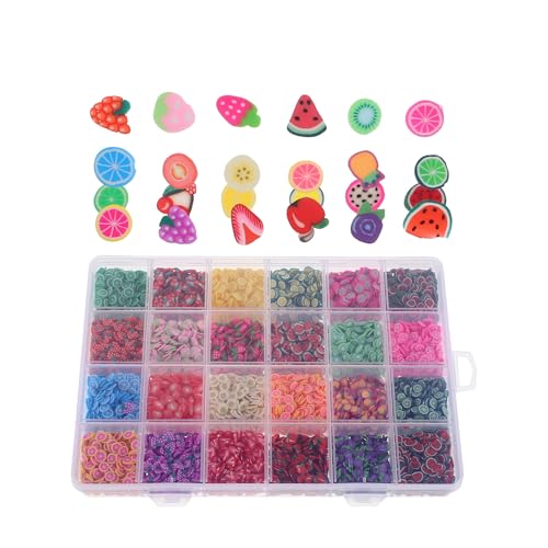 LALADEFIEE Polymer Clay Fruit Slices Nail Art Charms 24-compartment DIY Sprinkles Set for Manicure and Resin Craft Decoration