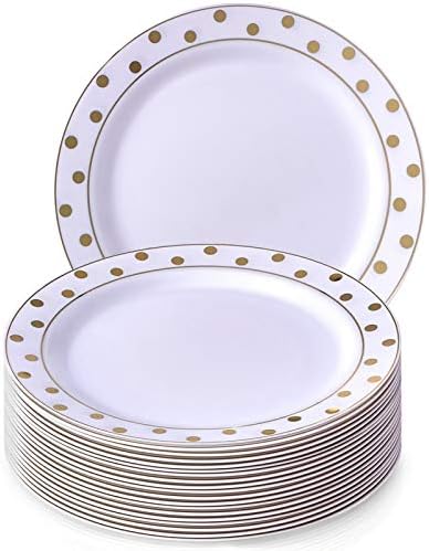 Silver Spoons Fancy 40 PC DINNERWARE Set | 20 Dinner Plates | 20 Side Plates | Heavyweight Dishes | Elegant Fine China Look | for Upscale Wedding and Dining (Dots White/Silver) 1835-TT
