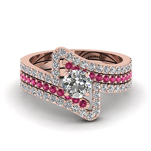 Trio de bagues de mariage en or rose avec diamant croisé chic