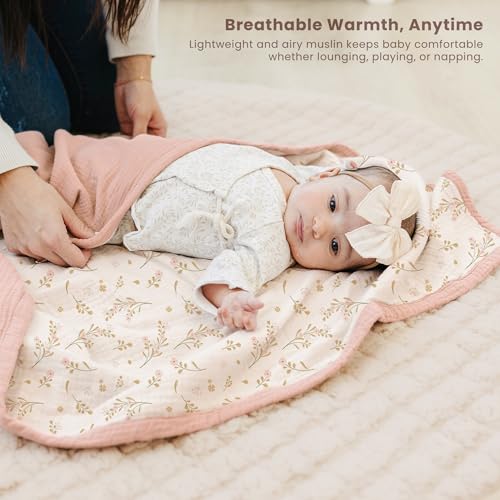 Image of Konssy Muslin Baby Blankets, Super Soft 100% Cotton Crib Blanket | Soft Lightweight Nursery Swaddling Wrap for Girls Boys, Infant Toddler, 47 X 47 In, Floral