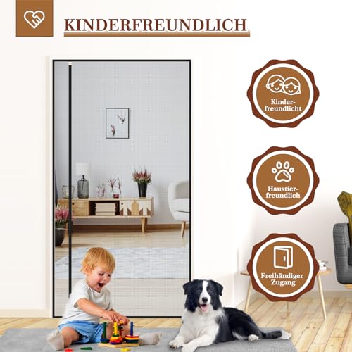 Yotache Fliegengitter Balkontür Magnet 90x210cm Fliegengitter Balkontür Seitliche Öffnung, Fliegengitter Tür Ohne Bohren für Schlafzimmer Kellertür Terrassentür, Schwarz