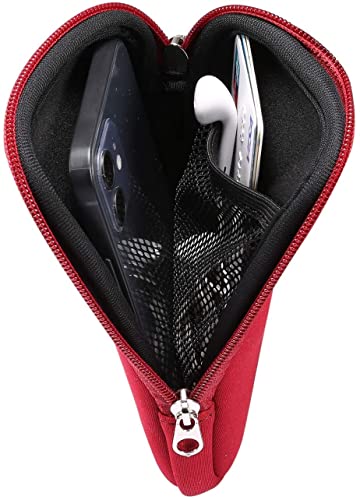 Image of Neoprene Cell Phone Pouch Sleeve Case w /Neck Lanyard for iPhone 17, 17 Pro, 17e 16e, 16 Pro, 15 14 13 12 Pro 11, Samsung Galaxy S26 S25 S24 S23 S22 S21 A10e A20e A40 (Red-M)