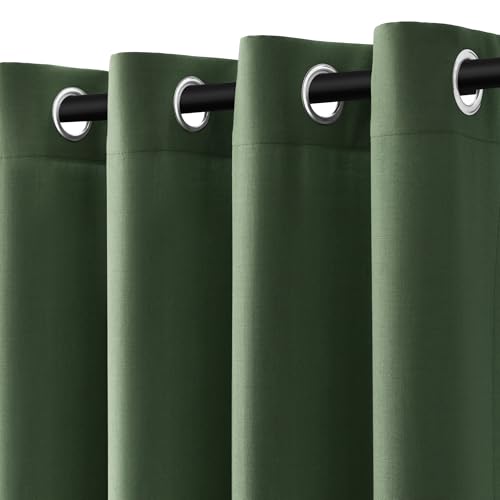 Image of Extra Long Olive Green Linen Curtains 102 Inches Length for Living Room 2 Panels Set Grommet Top Sunlight Filtering Semi Sheer Curtain Linen Blend Soft Drapery for Dining Room Windows 52x102