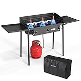 ROVSUN Estufa de gas propano de 3 quemadores con estante lateral y bolsa de transporte, cocina de picnic para el