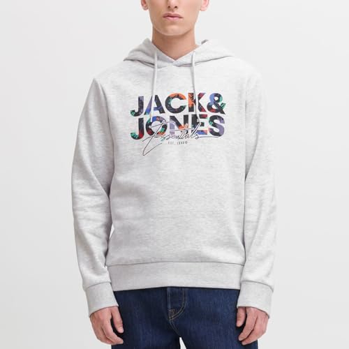 JACK & JONES Herren Hoodie Kapuzenpullover Geplas Sweat Hood, Farbe:Hellgrau, Artikel:-White Melange, Größe:S 2