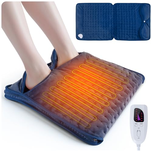 Ninonly 40X80 Calentador de Pies Eléctrico Diseño de Cremallera con 6 Niveles de Temperatura y 4 Timer Apagado Automático Calienta Pies Electrico de Doble Capa Lavable a Máquina Azul Marino