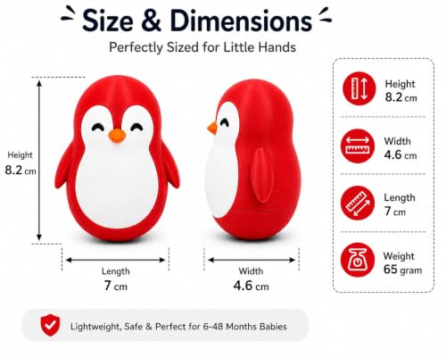 Image of Penguin Roly-Poly Toy, Wobble and Tumble Stress Relief Fidget, Fun Desk Toy for Kids and Adults (Red and White)