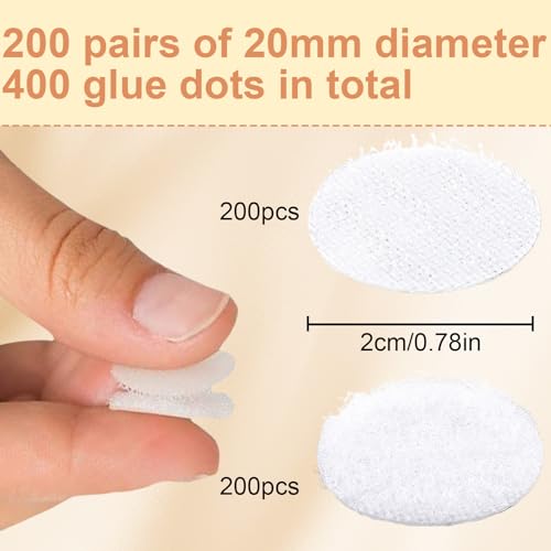 200 selbstklebende 20‑mm Haftpunkte rund – doppelseitige Klebepunkte aus Polyester/Nylon, weiß, ideal für Büro, Basteln, Heim & DIY-Projekte